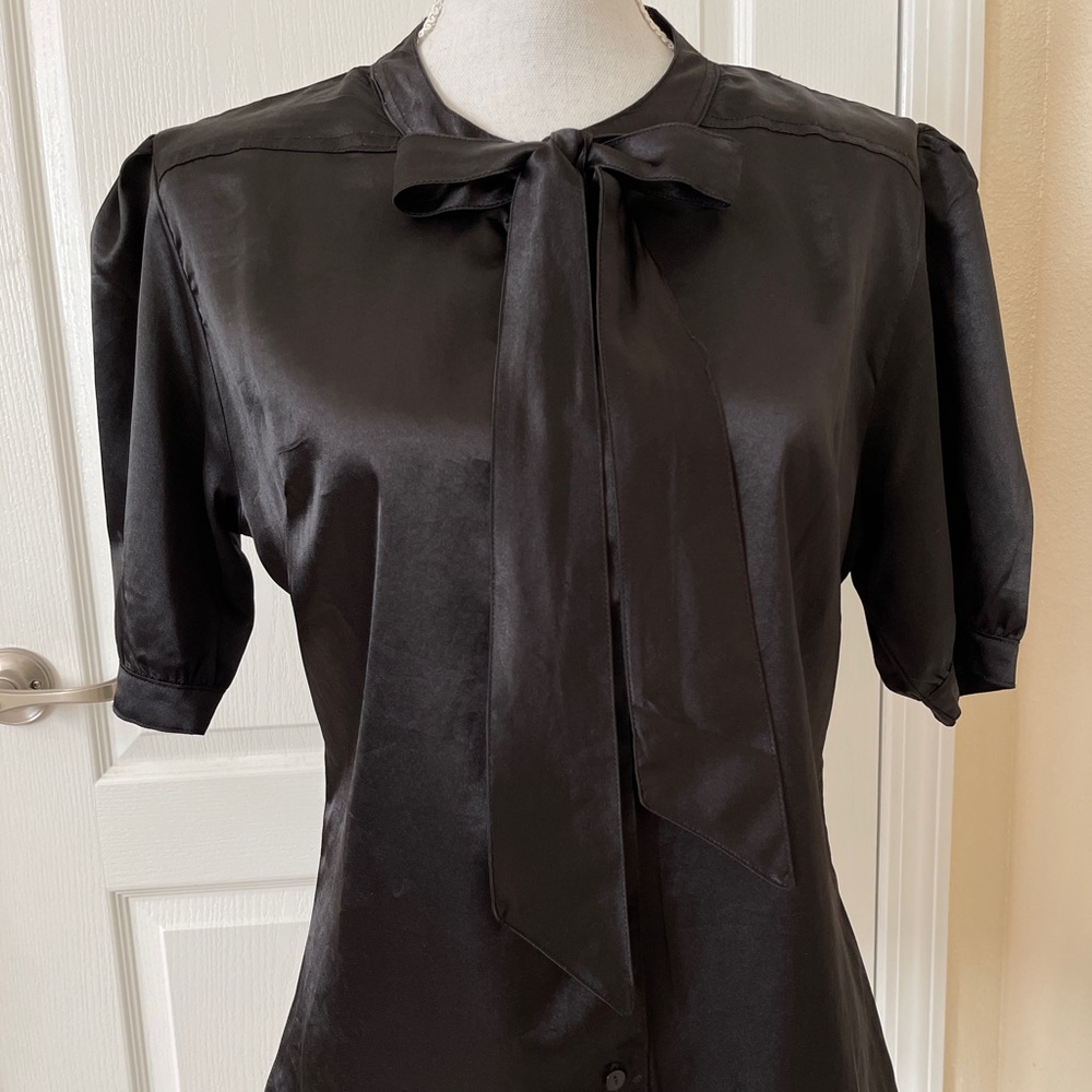 Black Button Down Blouse with Beautiful Bow